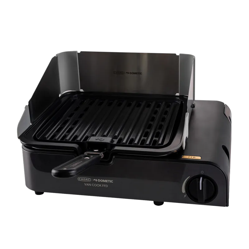 Aragaz portabil pe gaz CADAC Van Cook FFD cu placă BBQ, 1,6 kW, cu cartuș de 227 g