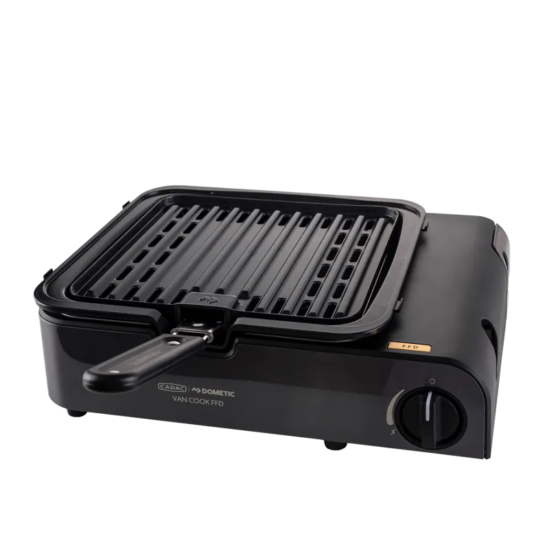 Aragaz portabil pe gaz CADAC Van Cook FFD cu placă BBQ, 1,6 kW, cu cartuș de 227 g