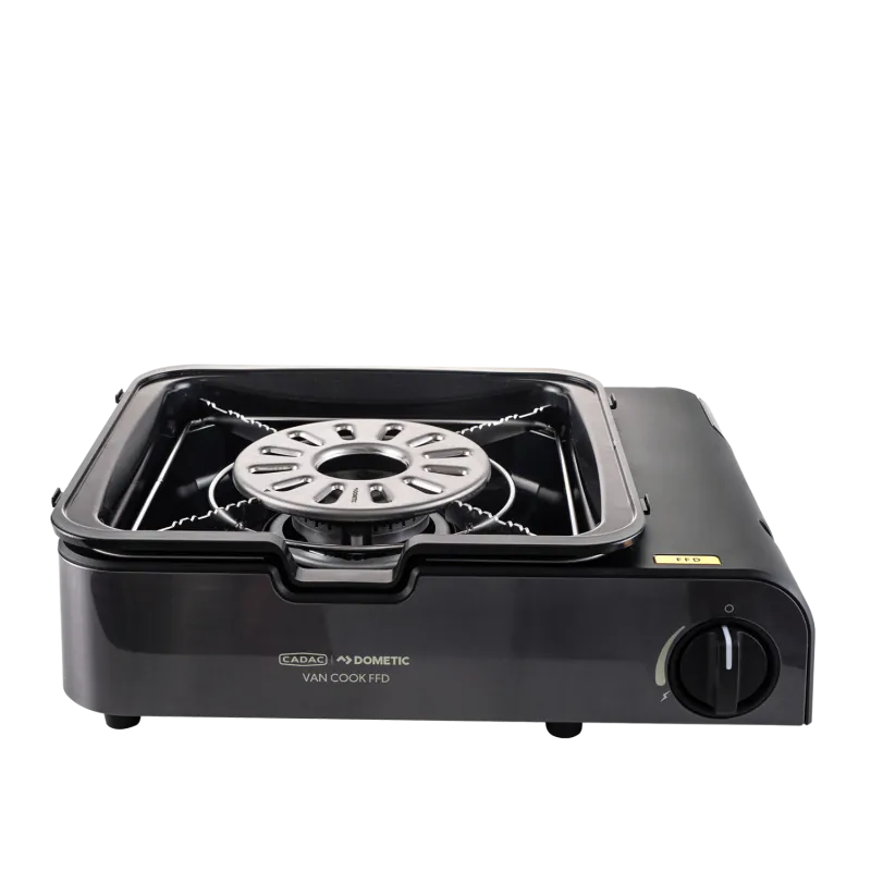 Aragaz portabil pe gaz CADAC Van Cook FFD cu placă BBQ, 1,6 kW, cu cartuș de 227 g