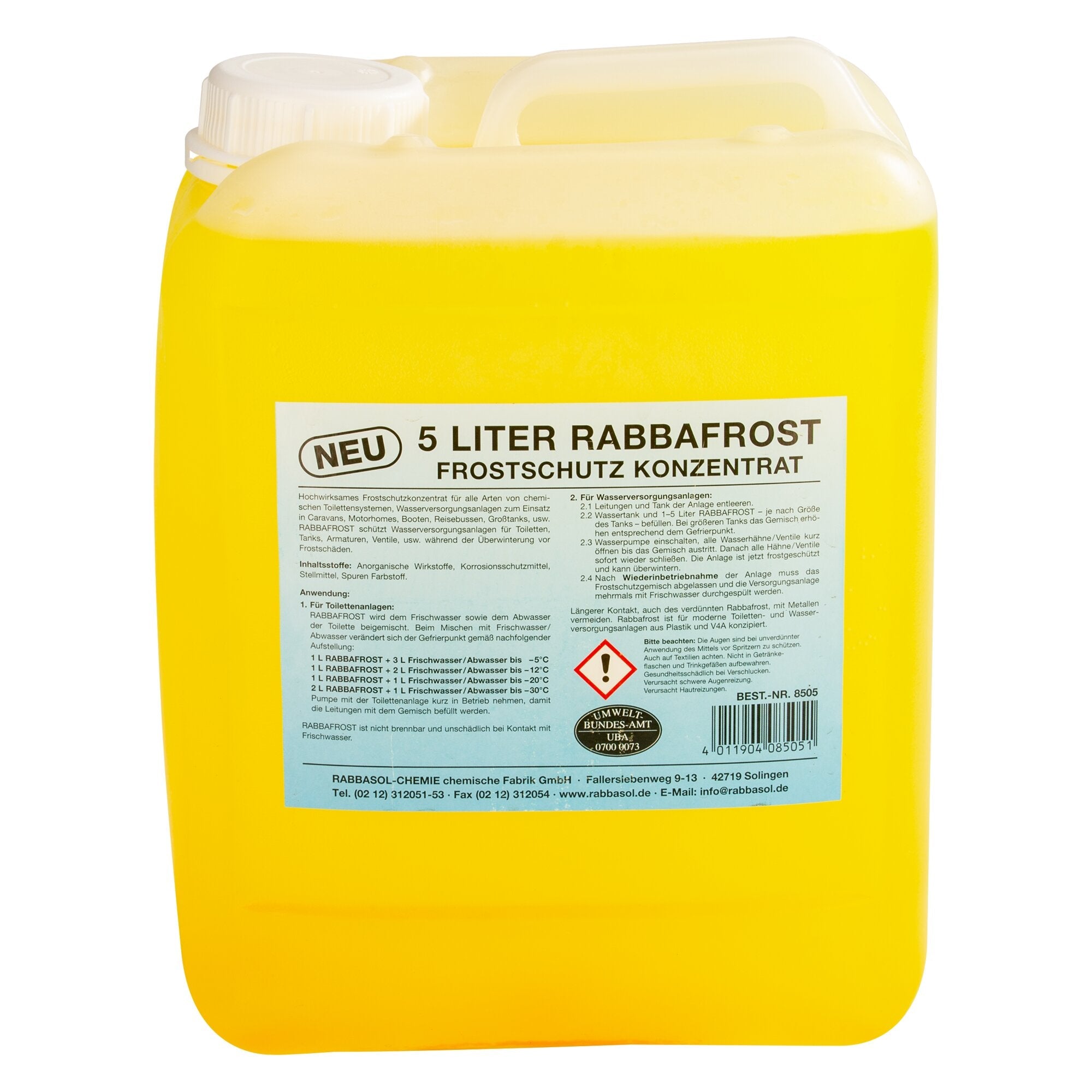 Antigel concentrat pentru sistemul de alimentare cu apa al rulotelor/autorulotelor Rabbafrost, 5 litri - CampShop.ro