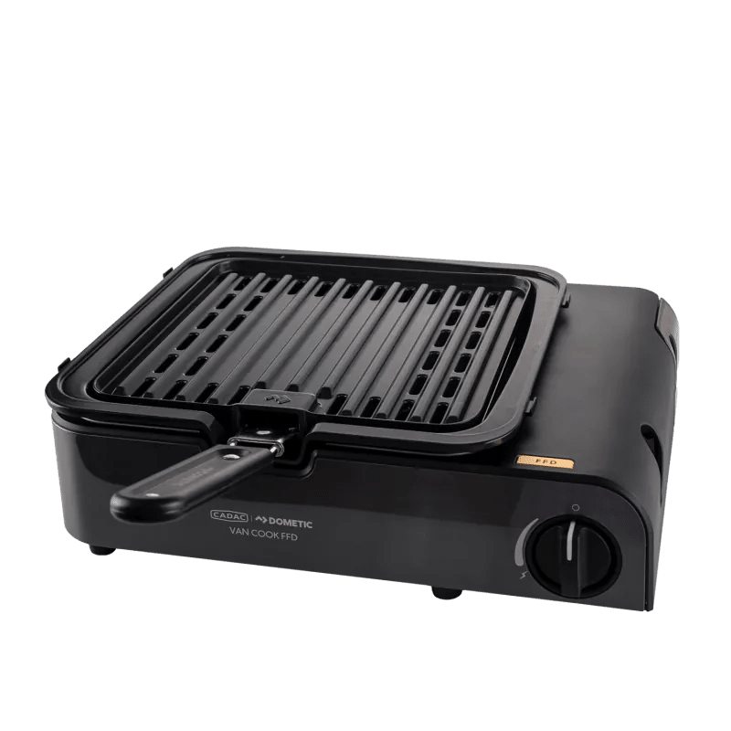 Aragaz portabil pe gaz CADAC Van Cook FFD cu placă BBQ, 1,6 kW, cu cartuș de 227 g - CampShop.ro