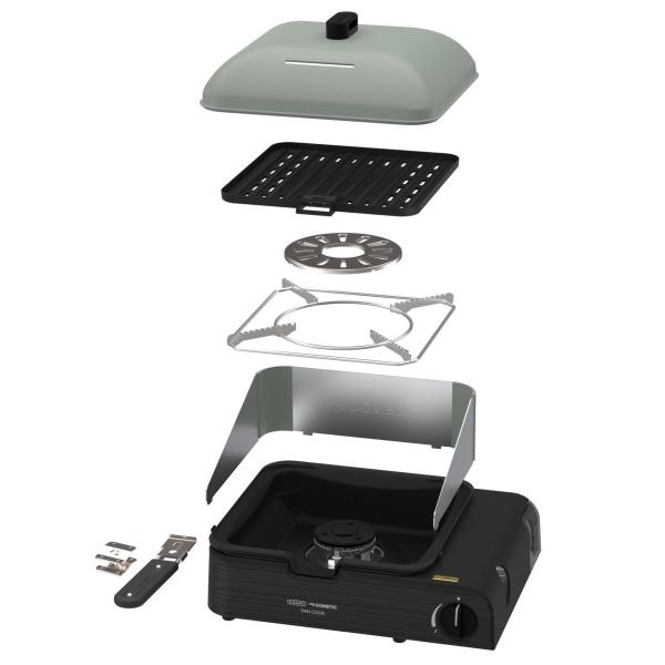 Aragaz portabil pe gaz CADAC Van Cook FFD cu placă BBQ, 1,6 kW, cu cartuș de 227 g - CampShop.ro