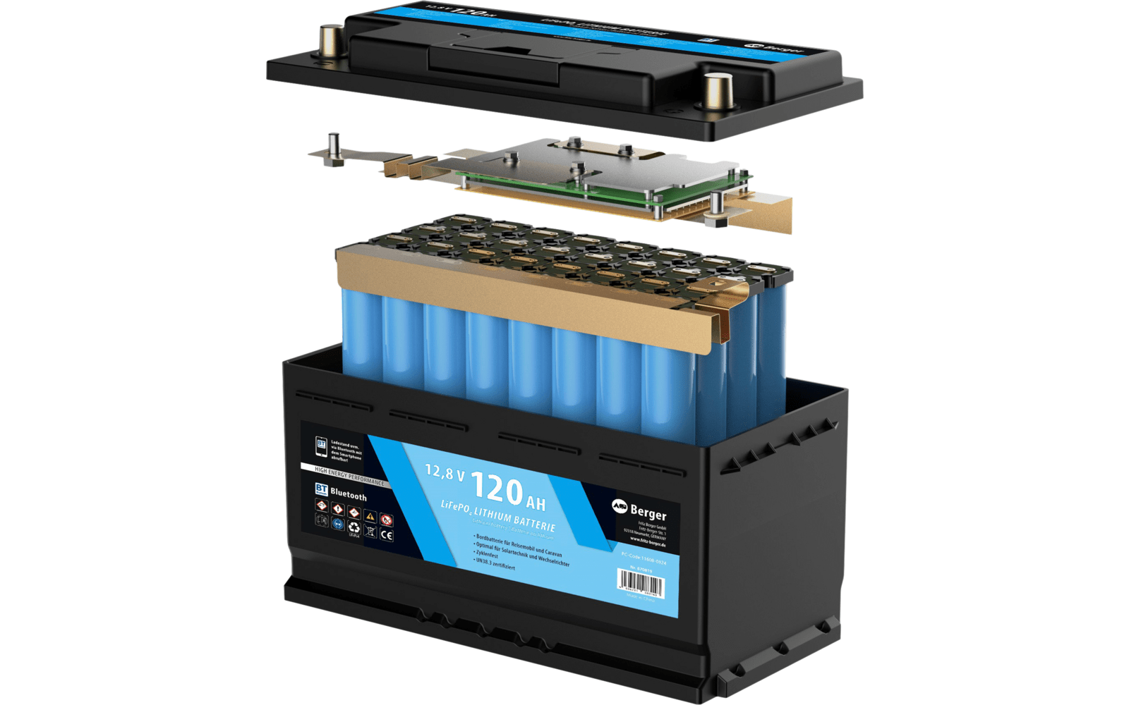 Baterie cu litiu Berger LiFePO4 120 Ah 12V cu Bluetooth (fara incalzire) - CampShop.ro