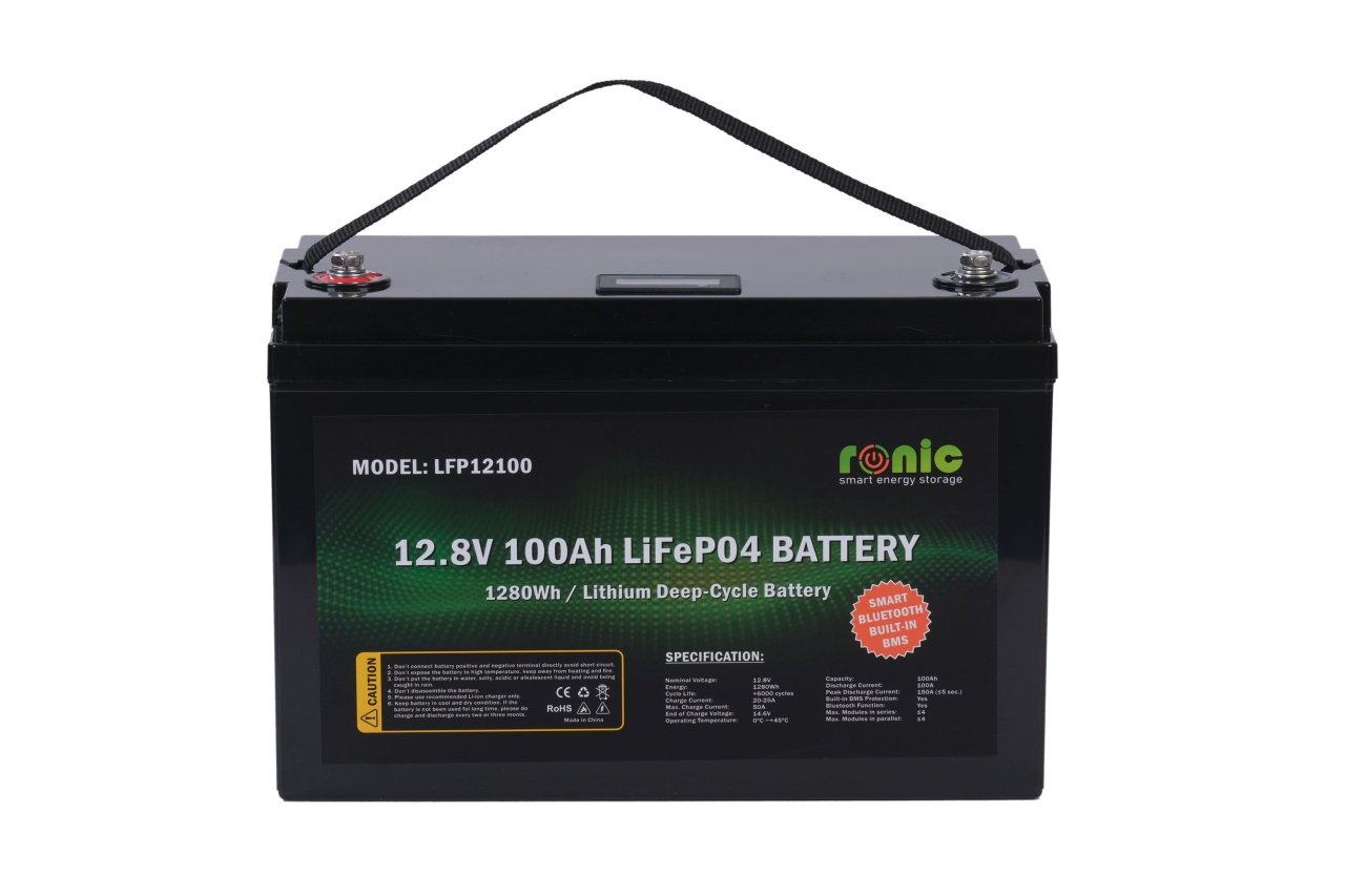 Baterie/Acumulator RONIC LiFePO4, 12.8V 100Ah, functie Bluetooth si LTCP, model LFP12100BT - CampShop.ro