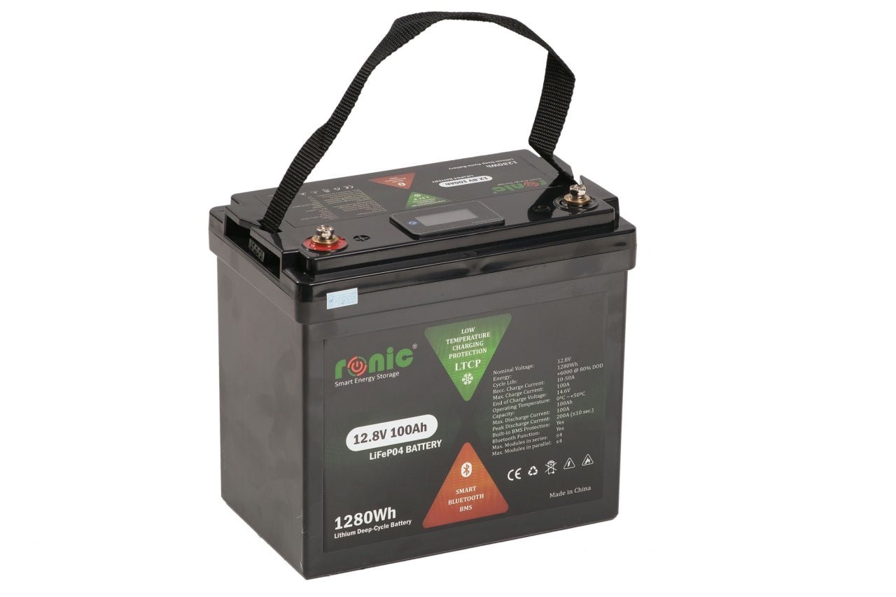 Baterie/Acumulator RONIC LiFePO4, 12.8V 100Ah, functie Bluetooth si LTCP, model LFP12100SDHY MINI COMPACT - CampShop.ro
