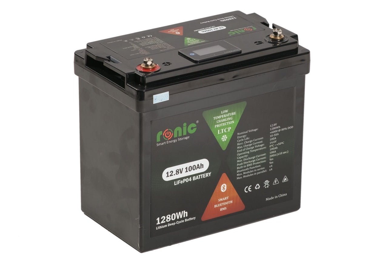 Baterie/Acumulator RONIC LiFePO4, 12.8V 100Ah, functie Bluetooth si LTCP, model LFP12100SDHY MINI COMPACT - CampShop.ro