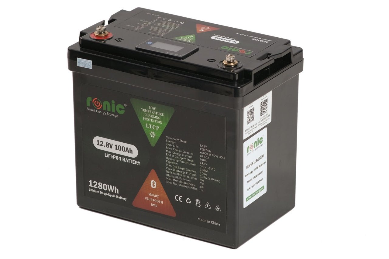 Baterie/Acumulator RONIC LiFePO4, 12.8V 100Ah, functie Bluetooth si LTCP, model LFP12100SDHY MINI COMPACT - CampShop.ro