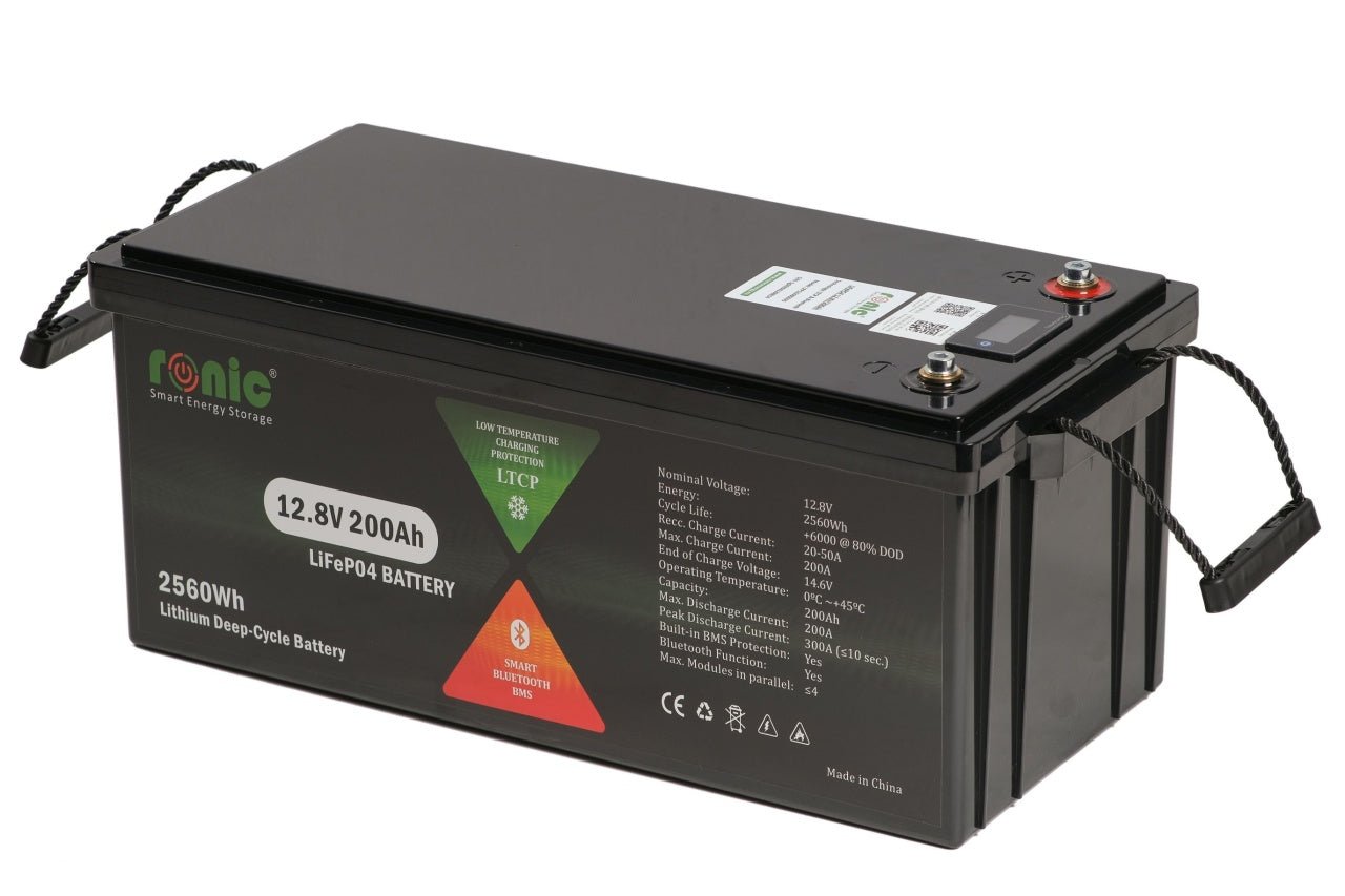 Baterie/Acumulator RONIC LiFePO4, 12.8V 200Ah, functie Bluetooth si LTCP, model LFP12200SDSG - CampShop.ro