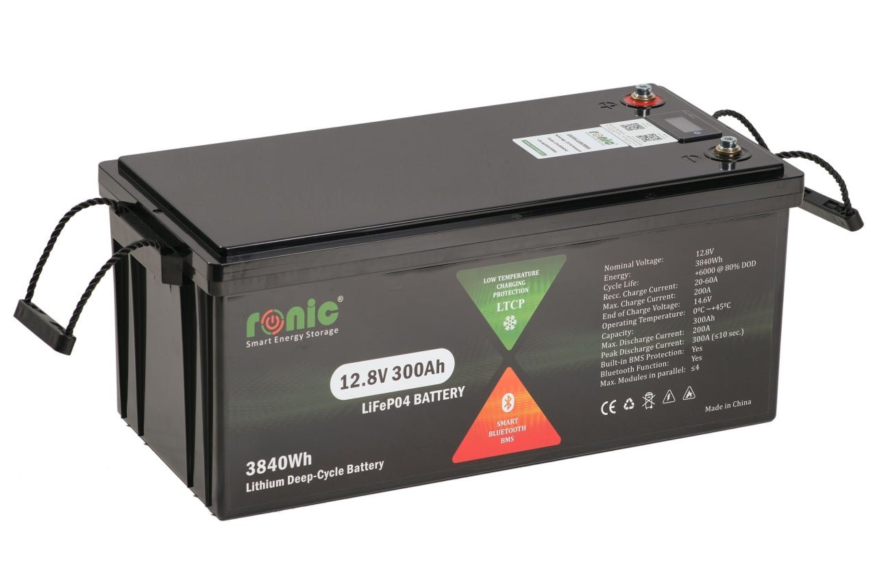 Baterie/Acumulator RONIC LiFePO4, 12.8V 300Ah, functie Bluetooth si LTCP, model LFP12300SDSG - CampShop.ro