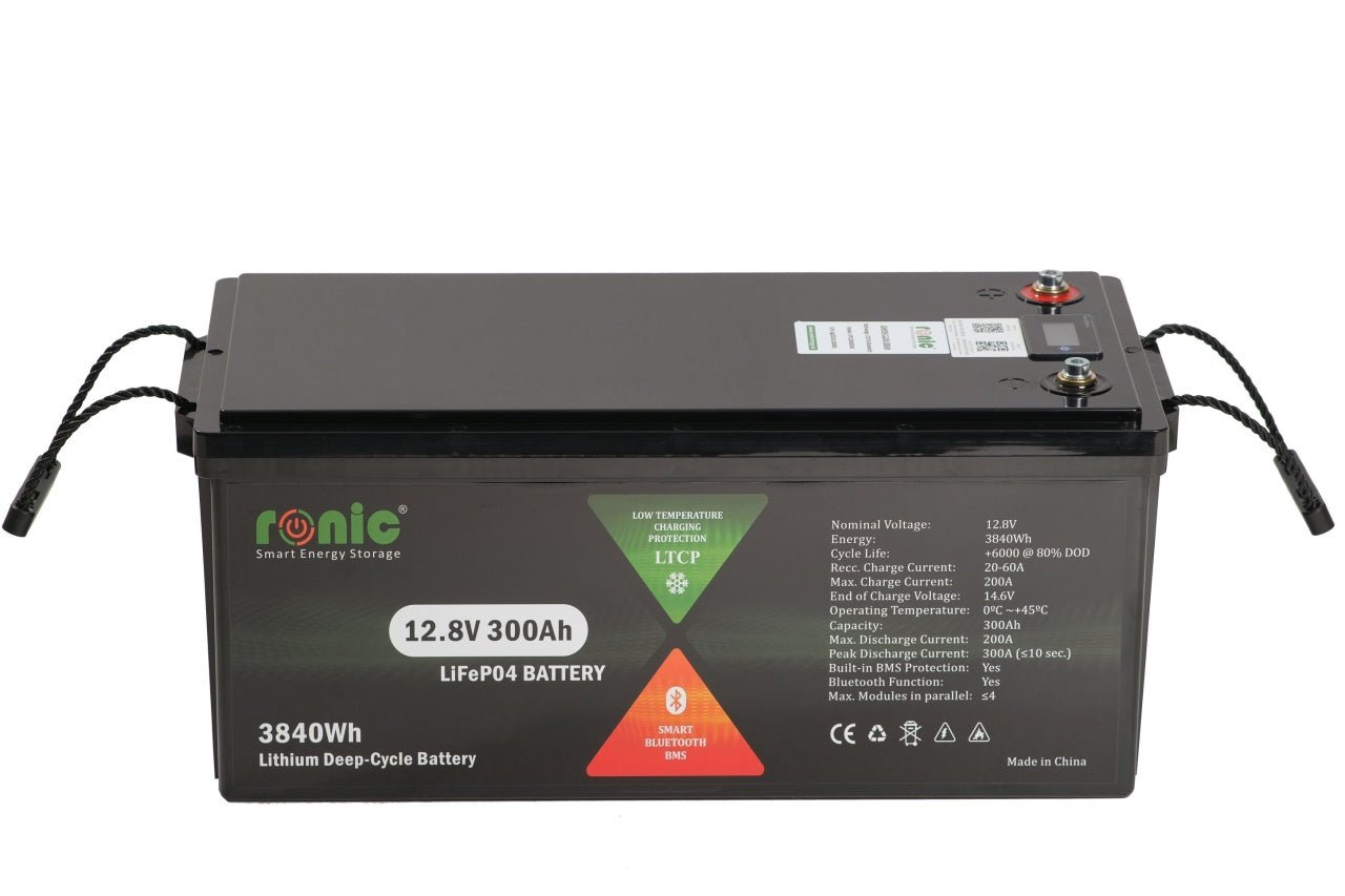 Baterie/Acumulator RONIC LiFePO4, 12.8V 300Ah, functie Bluetooth si LTCP, model LFP12300SDSG - CampShop.ro