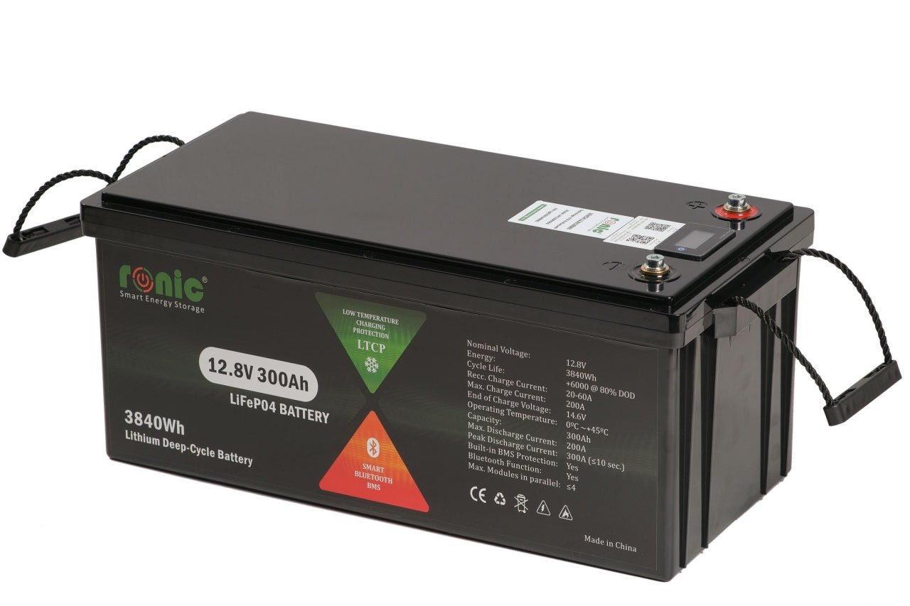 Baterie/Acumulator RONIC LiFePO4, 12.8V 300Ah, functie Bluetooth si LTCP, model LFP12300SDSG - CampShop.ro