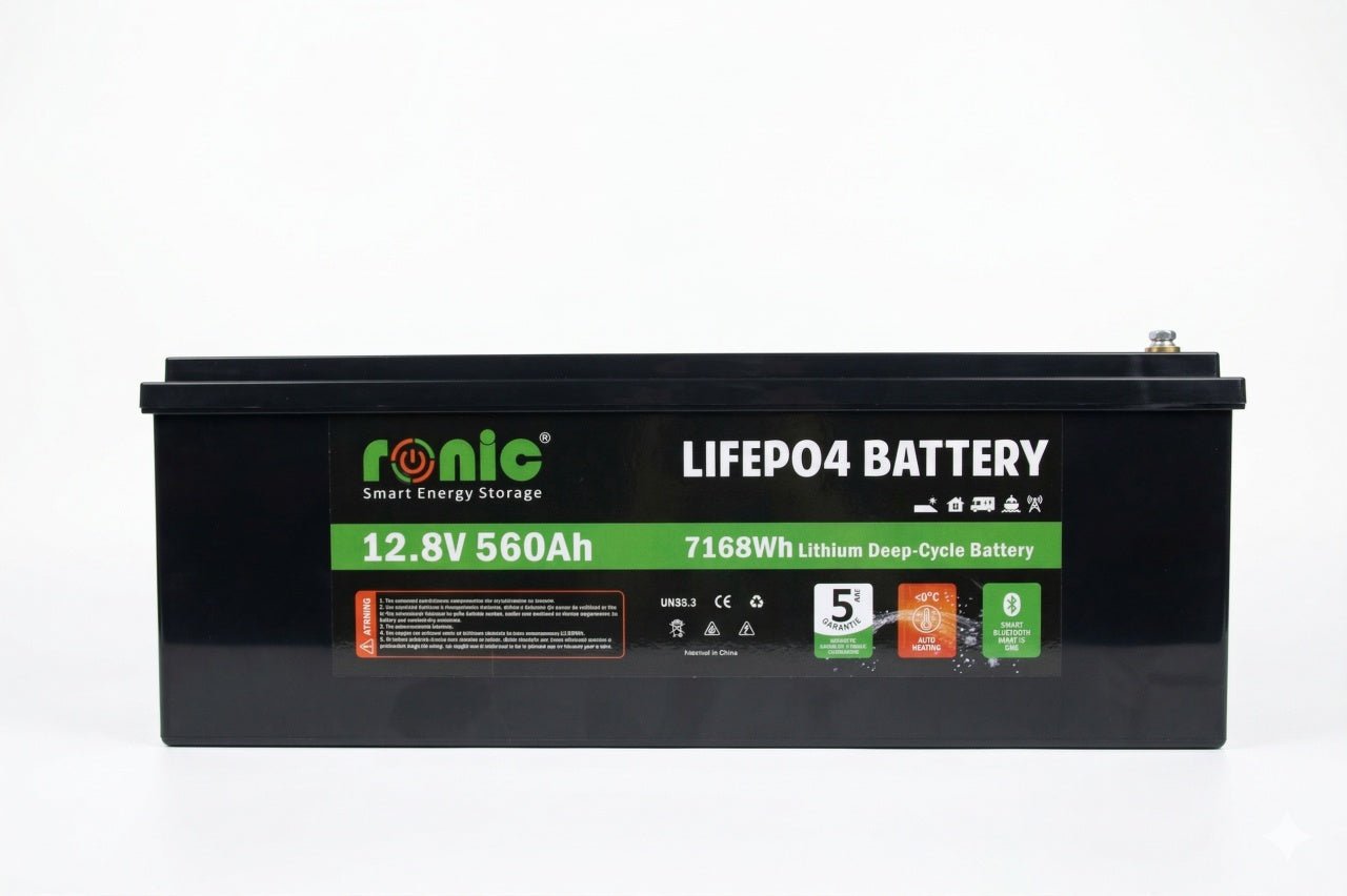 Baterie/Acumulator RONIC LiFePO4, 12.8V 560Ah, functie Bluetooth si Auto - Incalzire, model LFP12560BTHK - CampShop.ro