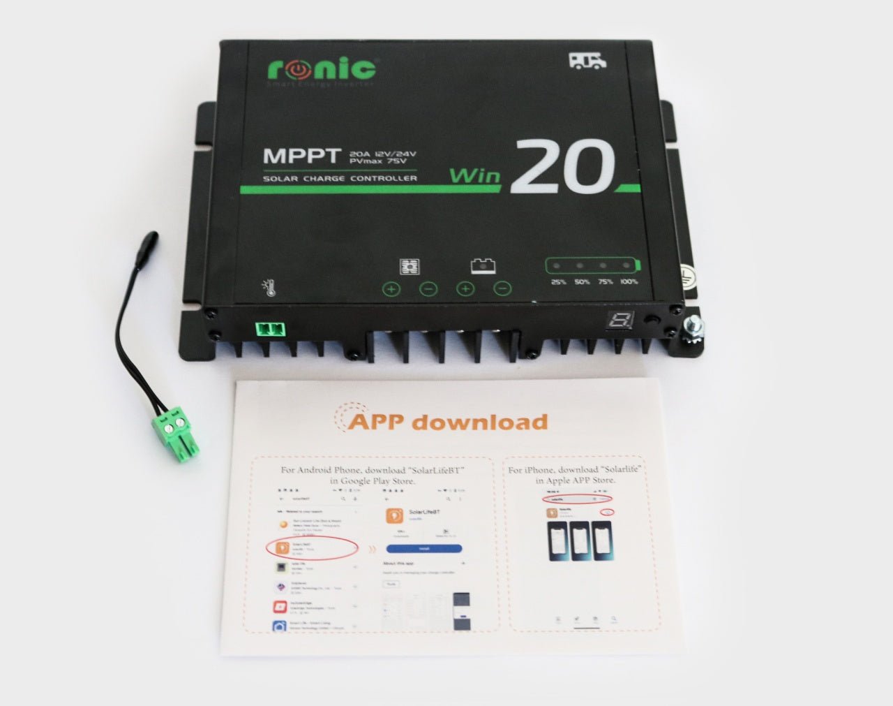 Incarcator/Controler/Regulator Incarcare Solara RONIC WIN2075 - K, Bluetooth, 20A, 12V/24V - CampShop.ro