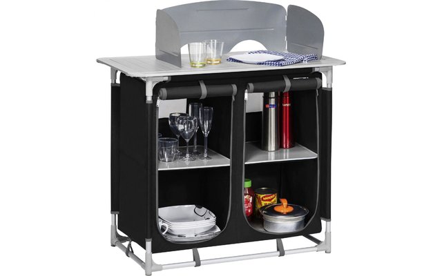 Organizator bucatarie camping, 4 compartimente, negru, blat aluiniu, BERGER - CampShop.ro
