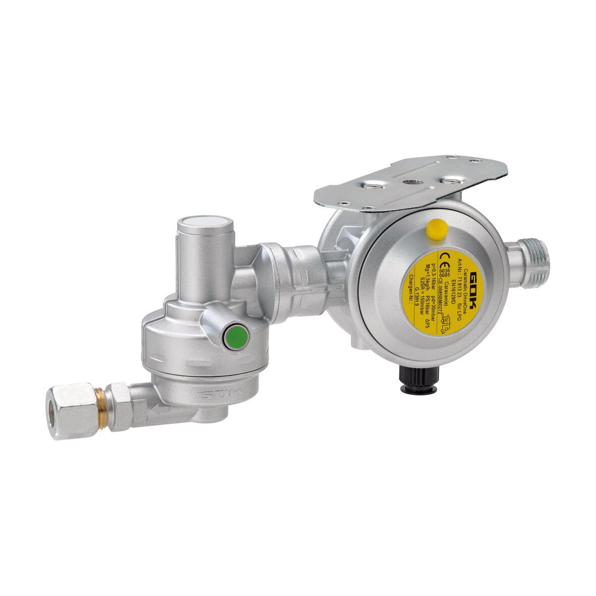 Regulator gaz cu senzor de impact pentru utilizare în mers Caramatic DriveOne Orizontal 30 mbar - CampShop.ro
