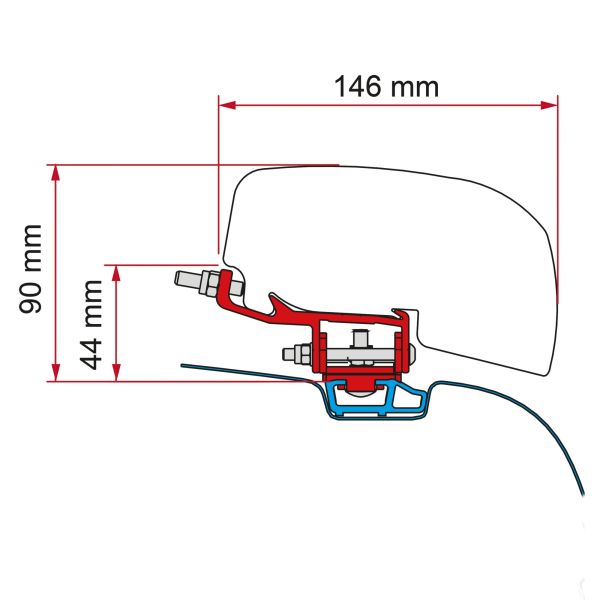 Set adaptor pentru montaj pe acoperis - marchiza Fiamma F40 - VW T5 / T6 cu sina pe acoperis - CampShop.ro