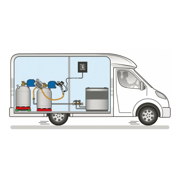 Set regulator de gaz pentru doua butelii Caramatic SafeDrive Plus (DE), 30 mbar,FR/CH/BE - CampShop.ro