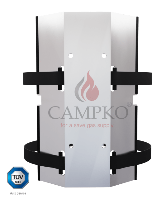 Set suport pentru butelie de gaz CAMPKO pentru Ø 300 mm, inclusiv 2x benzi de fixare + 2x întinzătoare (din oțel inoxidabil) - CampShop.ro