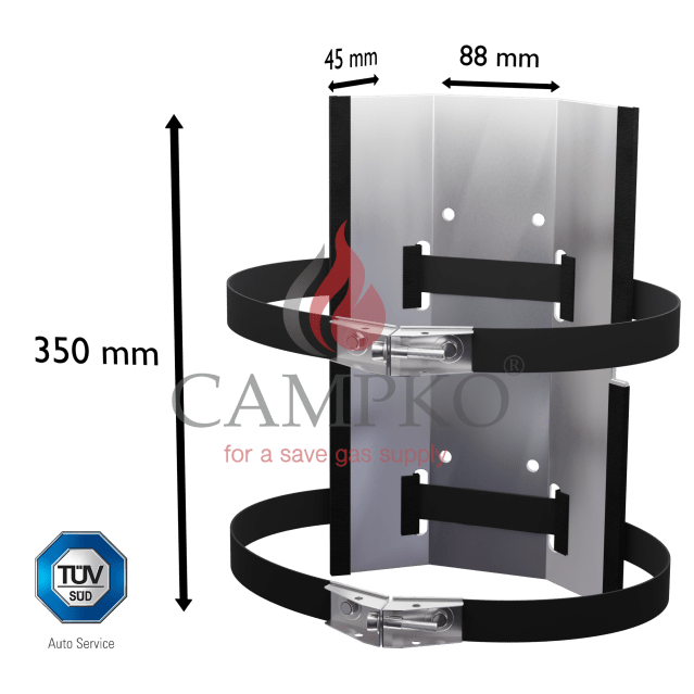 Set suport pentru butelie de gaz CAMPKO pentru Ø 300 mm, inclusiv 2x benzi de fixare + 2x întinzătoare (din oțel inoxidabil) - CampShop.ro