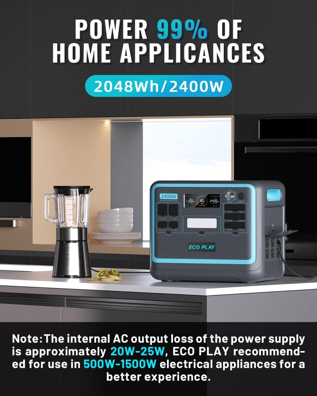 Statie curent portabila ECO PLAY, 2400W (2048 Wh), LiFePO4, model SYD2400 - CampShop.ro