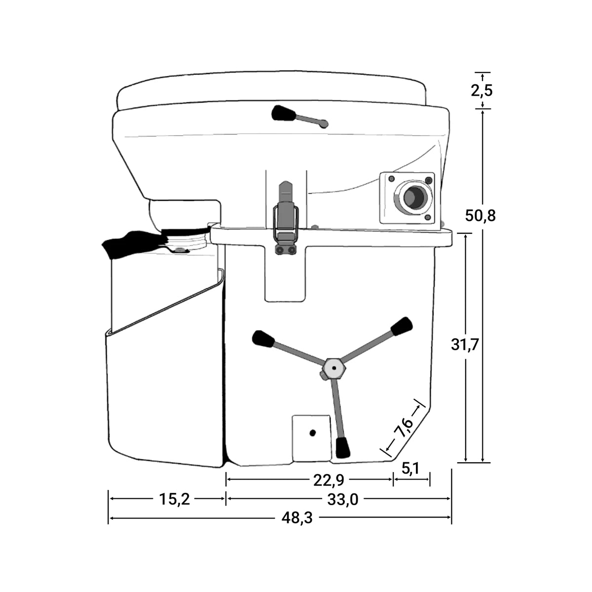 Toaleta cu compost Nature's Head® cu maner Tip „Paianjen” – pentru rulota, autorulota, camping sau camioane de expediție, 12V - CampShop.ro