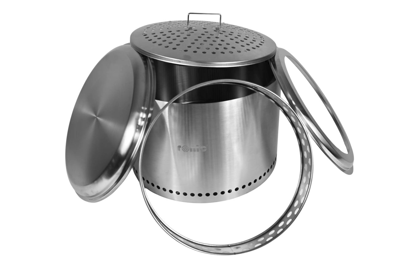 Vatră de foc din Inox 304 cu Stand, Husă de transport si Capac Inox – Ø50 cm - CampShop.ro