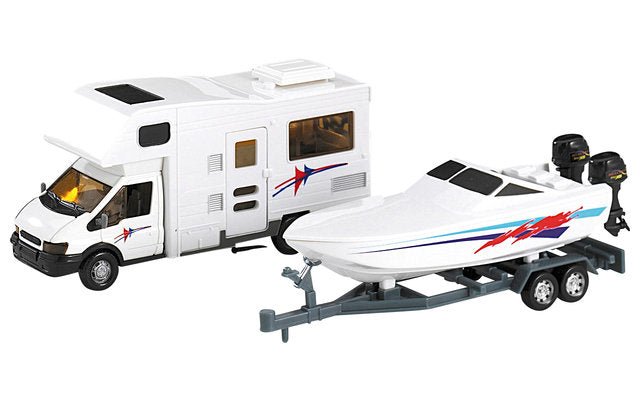 Autorulota miniaturala (jucarie copii) cu peridoc si barca atasata - campshop.ro