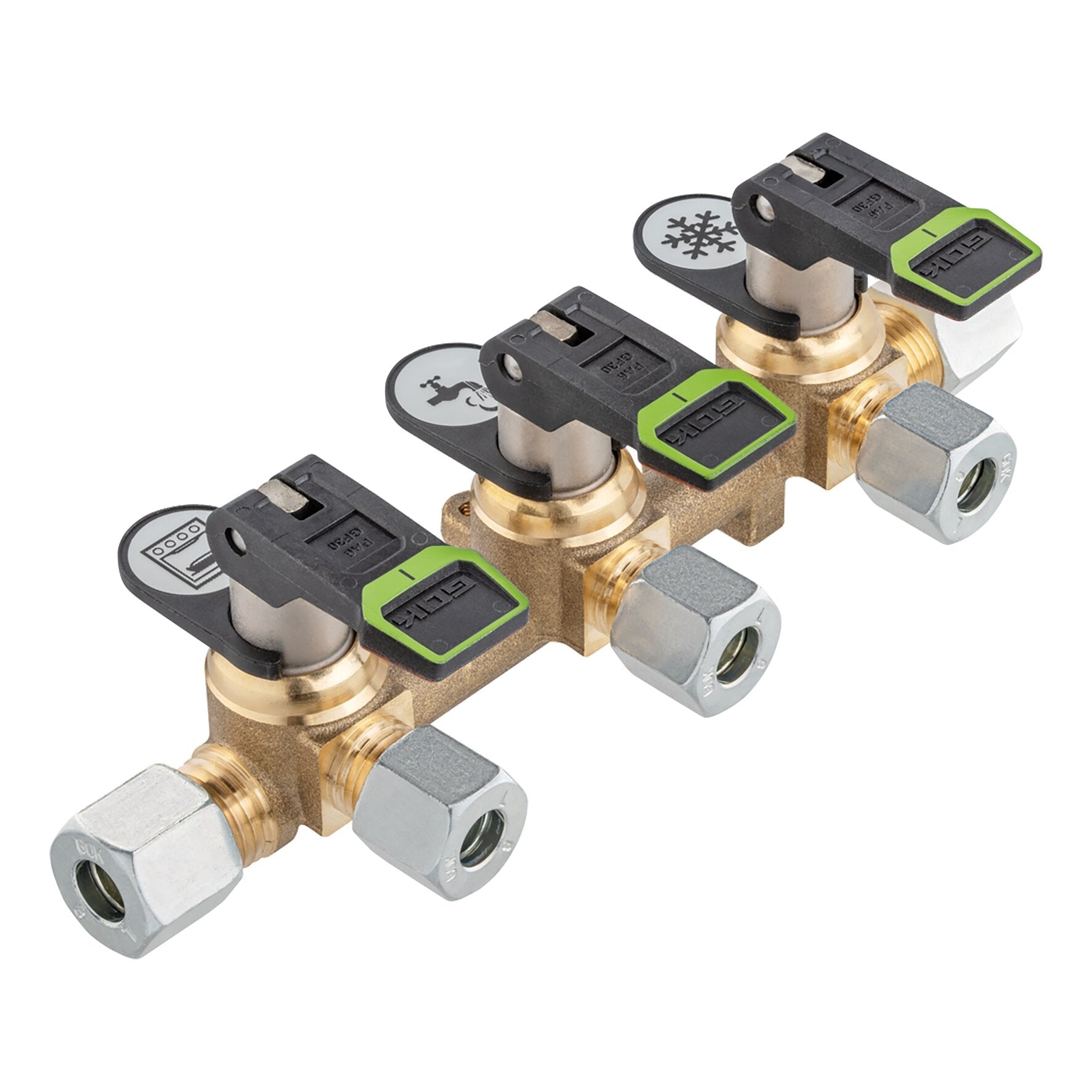 Bloc de distribuție gaz lung cu 3 ieșiri, ø 8 sau 10 mm, GOK KSV - AB - CampShop.ro