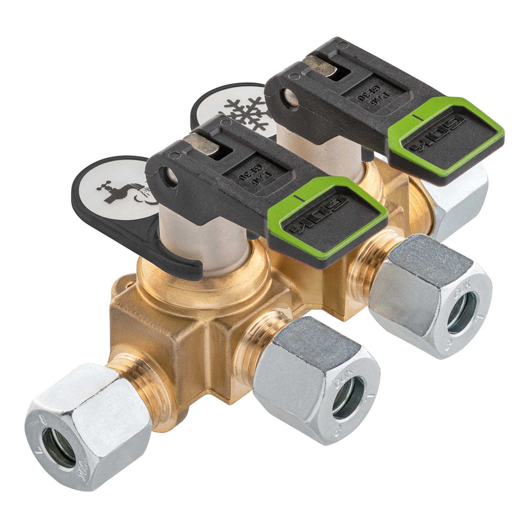 Bloc de distribuție gaz, scurt, pentru 2 accesorii, ø 8 mm sau 10 mm, GOK KSV - AB - CampShop.ro