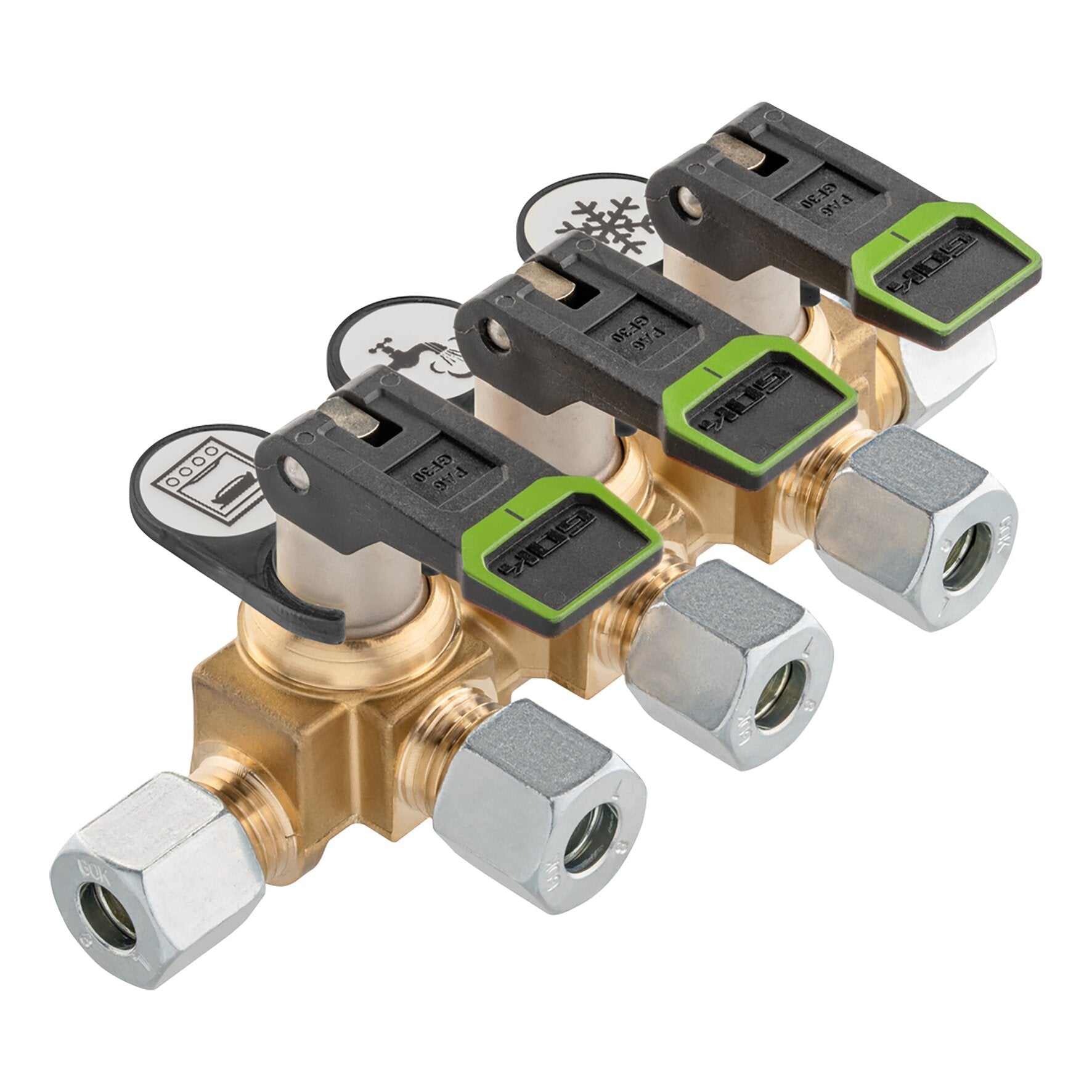 Bloc de distribuție gaz, scurt, pentru 3 accesorii, ø 8 mm sau 10 mm, GOK KSV - AB - CampShop.ro