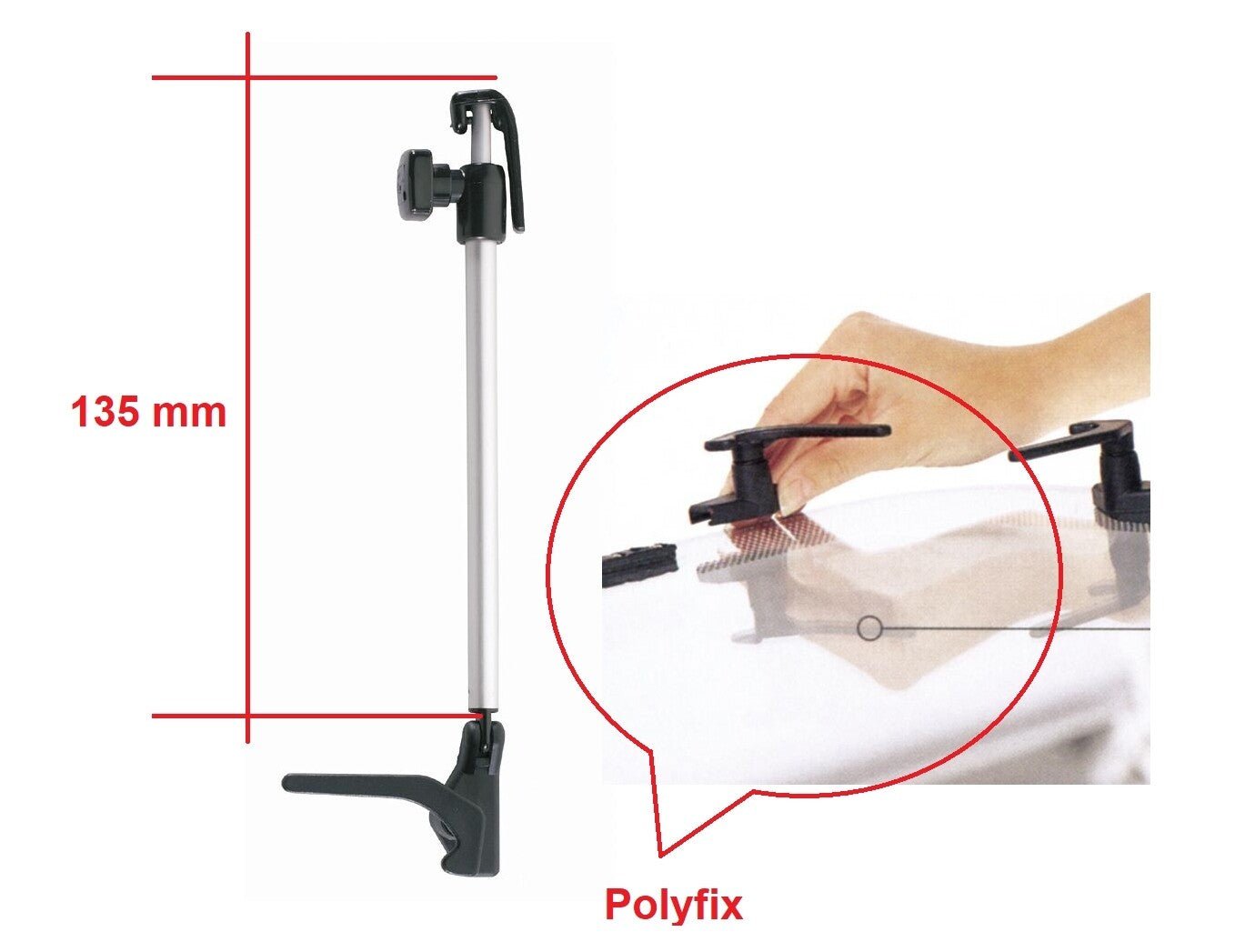Brat extensie/deschidere pentru fereastra rulota/autorulota, ajustare continua, prindere Polyfix, POLYPLASTIC - campshop.ro