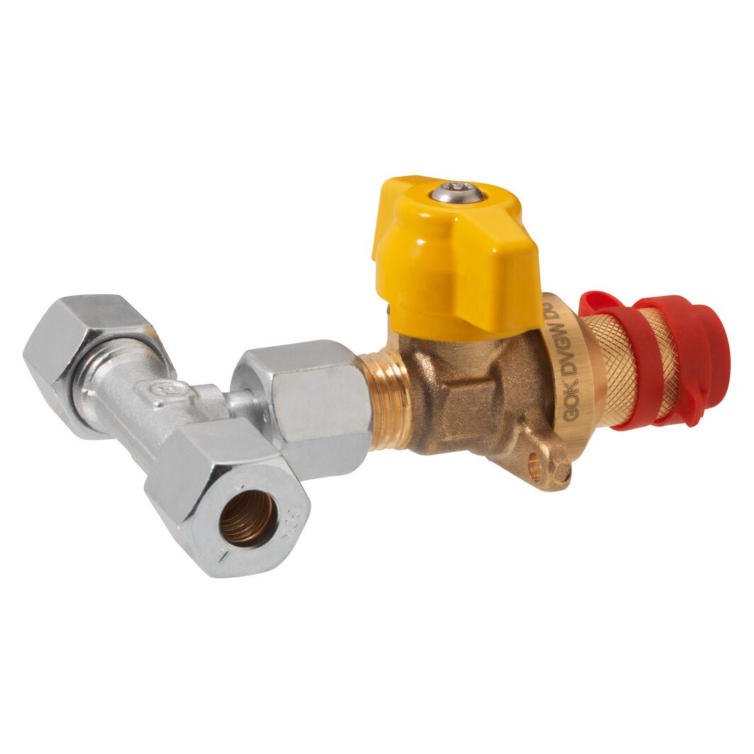 Cuplaj gaz cu supapă de ramificație, cu garnitură, GOK - CampShop.ro
