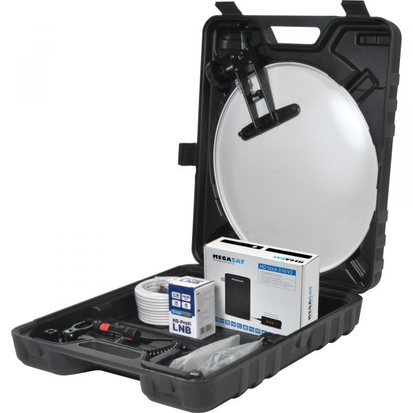 Set antena satelit mobila pentru rulota sau autorulota, 12V sau 230V, cu HD-Receiver DVB-S2, MEGASAT - campshop.ro