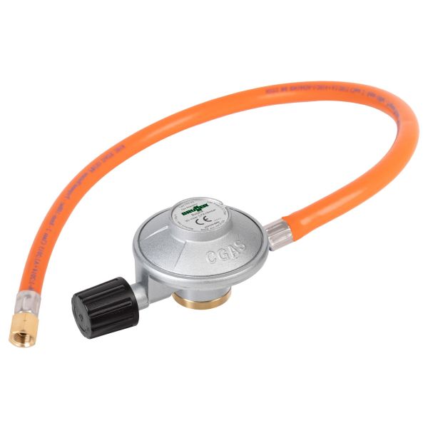 Regulator de gaz cu furtun pentru cartușe de gaz cu filet EN417, 50 mbar, ¼" stânga