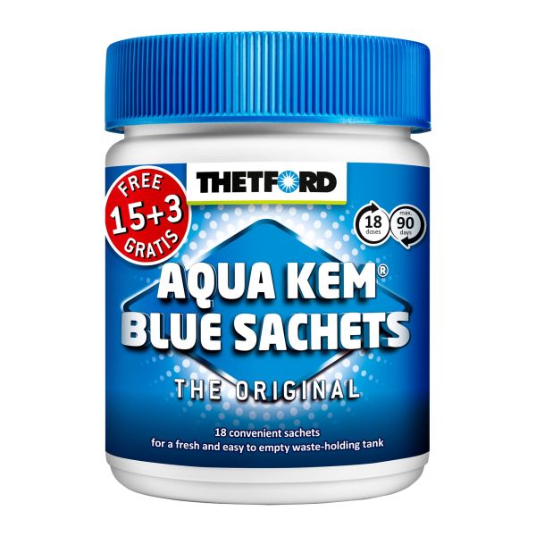 Aqua Kem Blue Sachets, 15 buc. + 3 buc. extra, pliculete pentru caseta toaleta mobila sau rulota, THETFORD - CampShop.ro