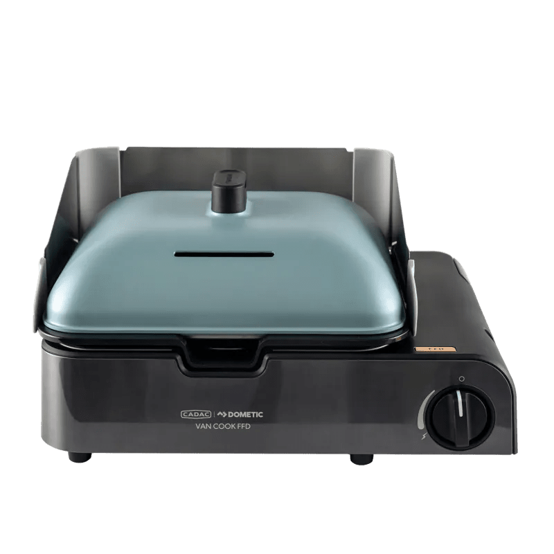 Aragaz portabil pe gaz CADAC Van Cook FFD cu placă BBQ, 1,6 kW, cu cartuș de 227 g - CampShop.ro