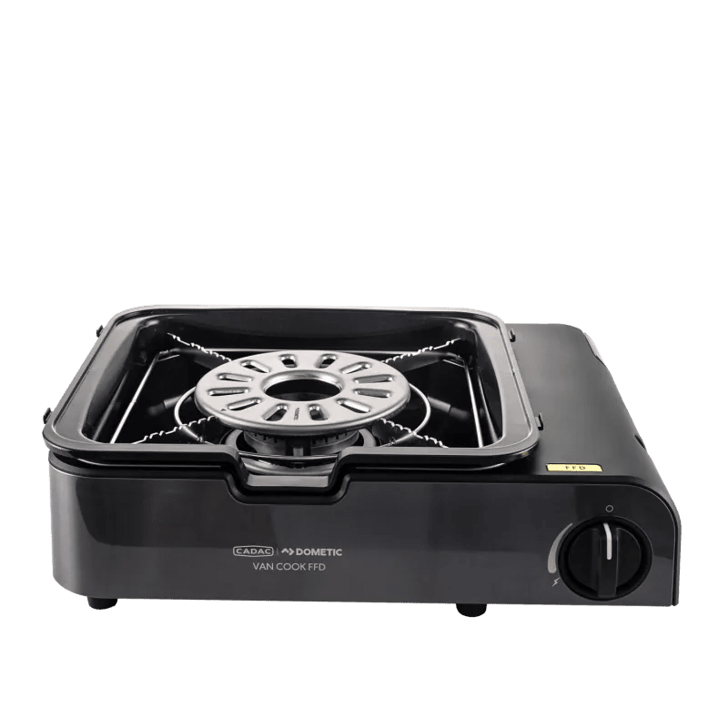Aragaz portabil pe gaz CADAC Van Cook FFD cu placă BBQ, 1,6 kW, cu cartuș de 227 g - CampShop.ro
