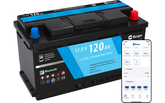 Baterie cu litiu Berger LiFePO4 120 Ah 12V cu Bluetooth (fara incalzire) - CampShop.ro