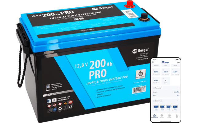 Baterie cu litiu Berger LiFePO4 Pro 200 Ah 12V cu Bluetooth (cu incalzire) - CampShop.ro
