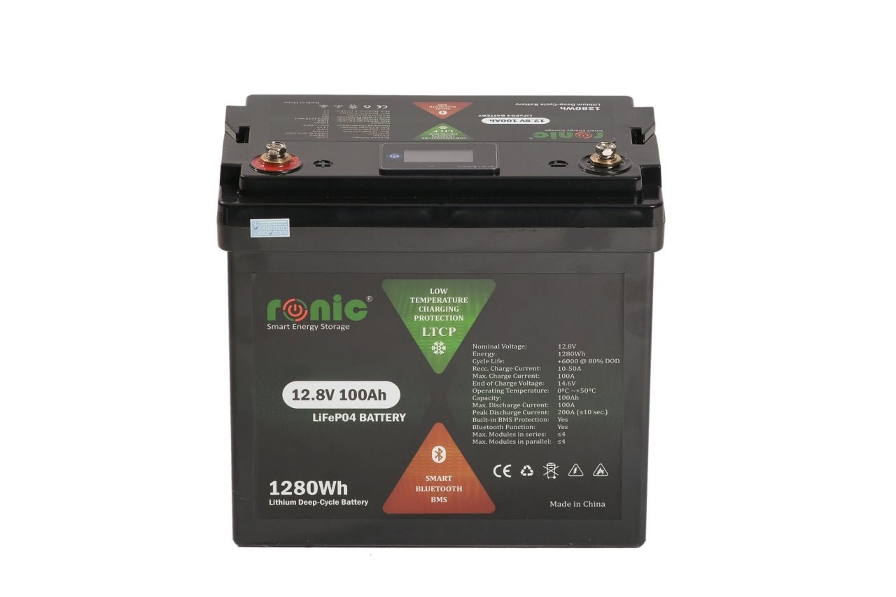 Baterie/Acumulator RONIC LiFePO4, 12.8V 100Ah, functie Bluetooth si LTCP, model LFP12100SDHY MINI COMPACT - CampShop.ro