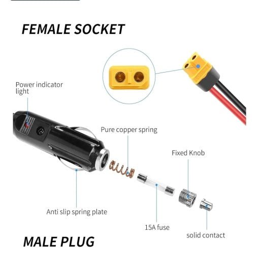 Cablu extensie 3 metri, conectori Bricheta Auto 12V la mufa XT60 - CampShop.ro