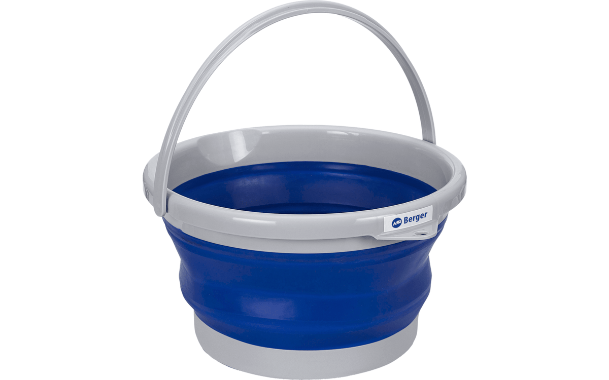 Găleată pliabilă Berger 10 litri, pliată doar 5 cm înălțime, albastră/gri - CampShop.ro