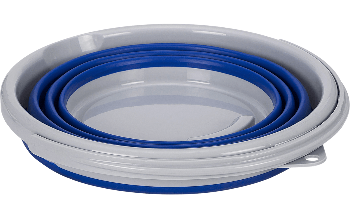 Găleată pliabilă Berger 10 litri, pliată doar 5 cm înălțime, albastră/gri - CampShop.ro