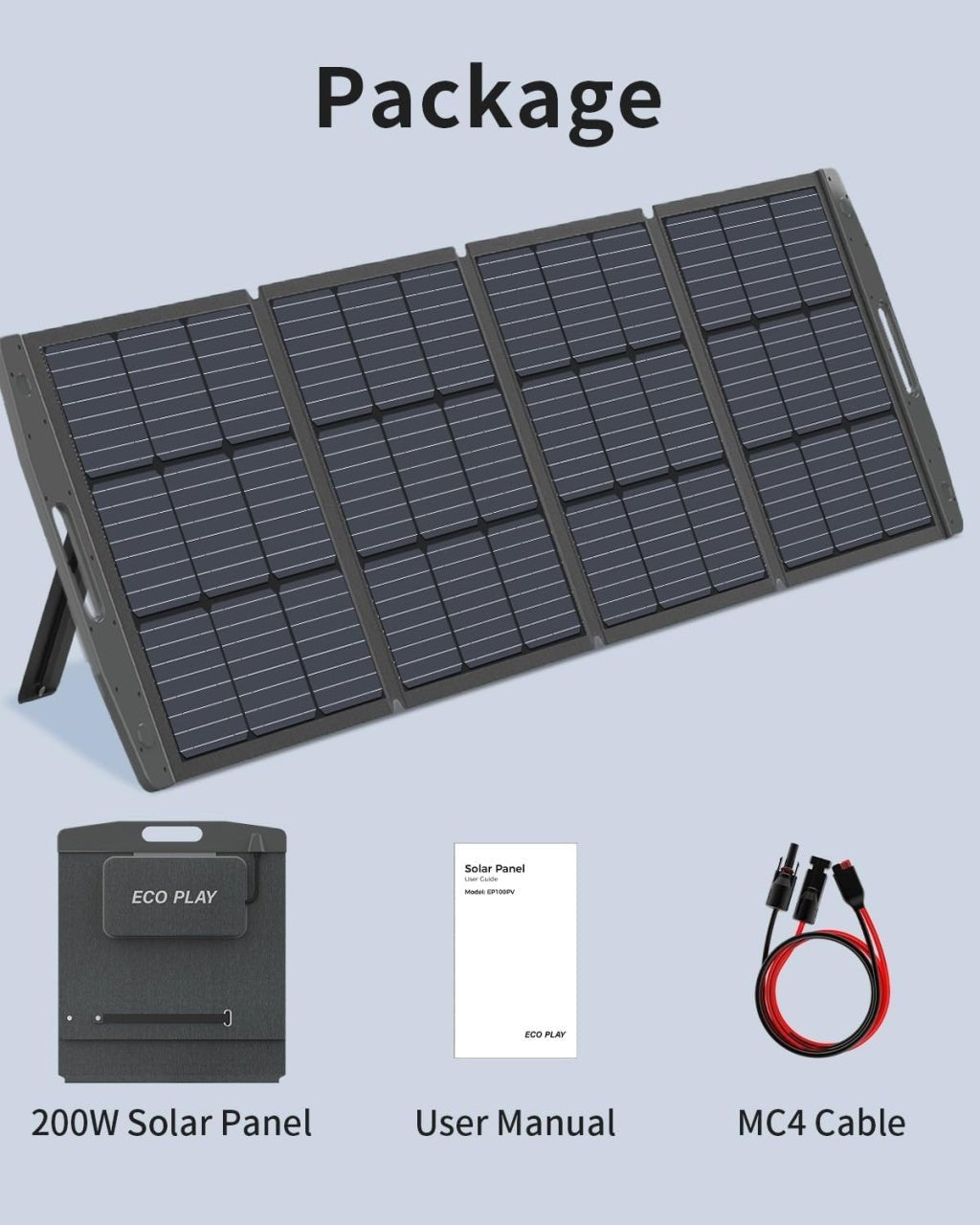 Panou solar portabil EP200, 200W, Pliabil in 4 bucati, IP67, ECO PLAY - CampShop.ro