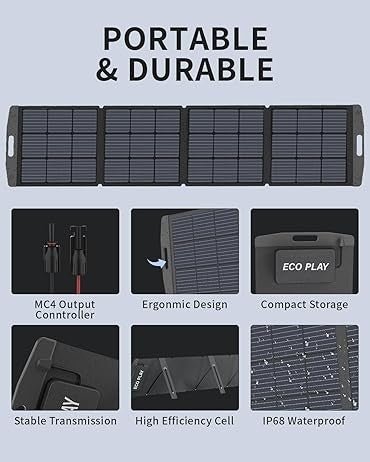 Panou solar portabil EP200, 200W, Pliabil in 4 bucati, IP67, ECO PLAY - CampShop.ro