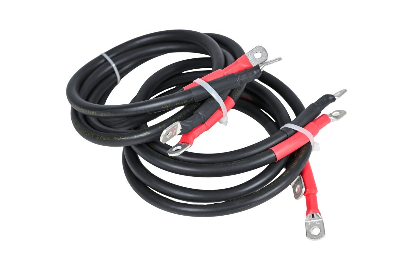 Set 2 Cabluri Conectare Acumulatori – 70mm², 100cm lungime, cu Papuci Cupru de 70/8 mm - CampShop.ro