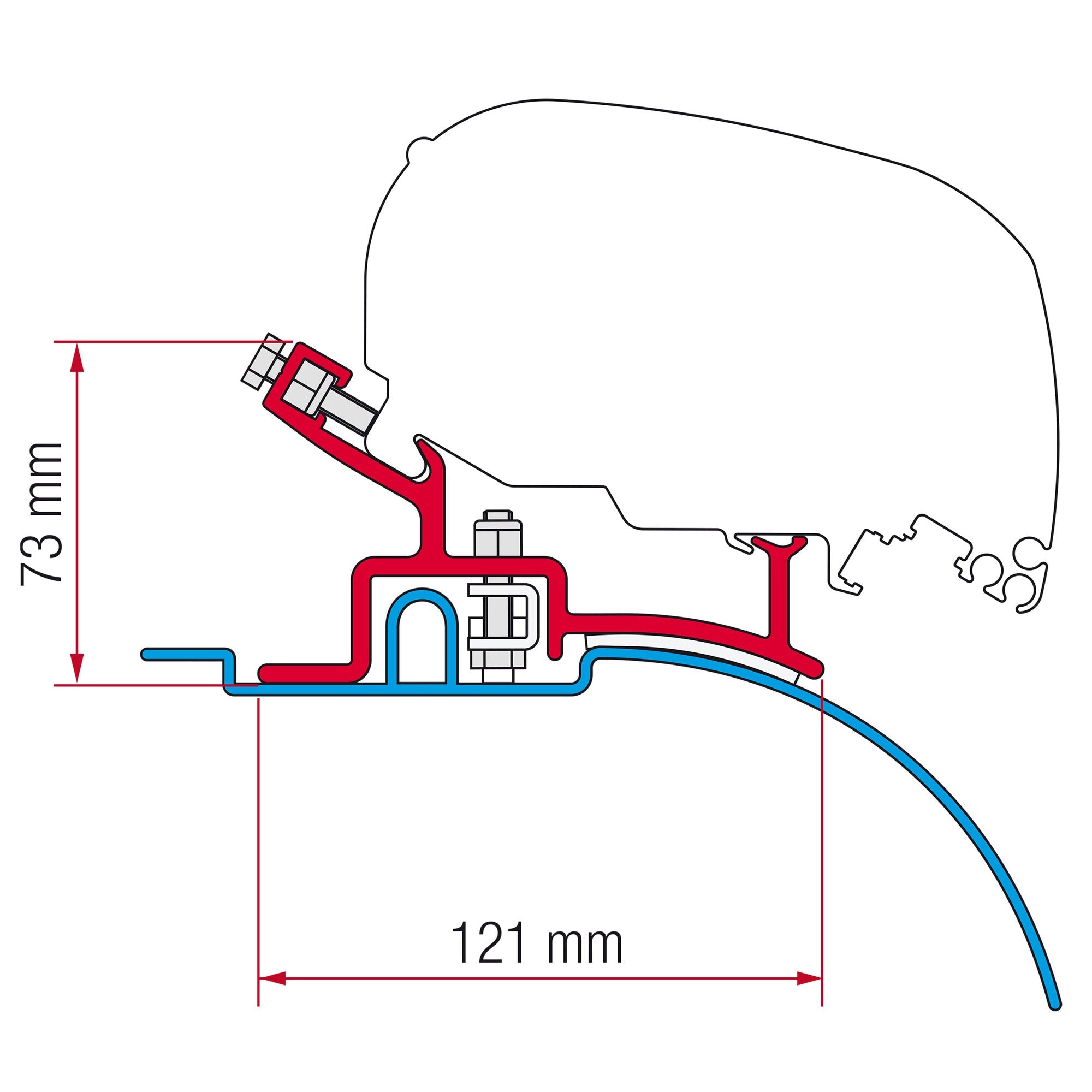 Set adaptor pentru montaj pe acoperis - marchiza Fiamma F65, F65s, F80s - Fiat Ducato - montaj inalt (73cm) - CampShop.ro