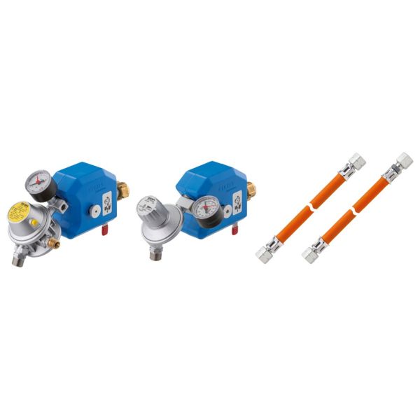 Set regulator de gaz pentru doua butelii Caramatic SafeDrive Plus (DE), 30 mbar,FR/CH/BE - CampShop.ro