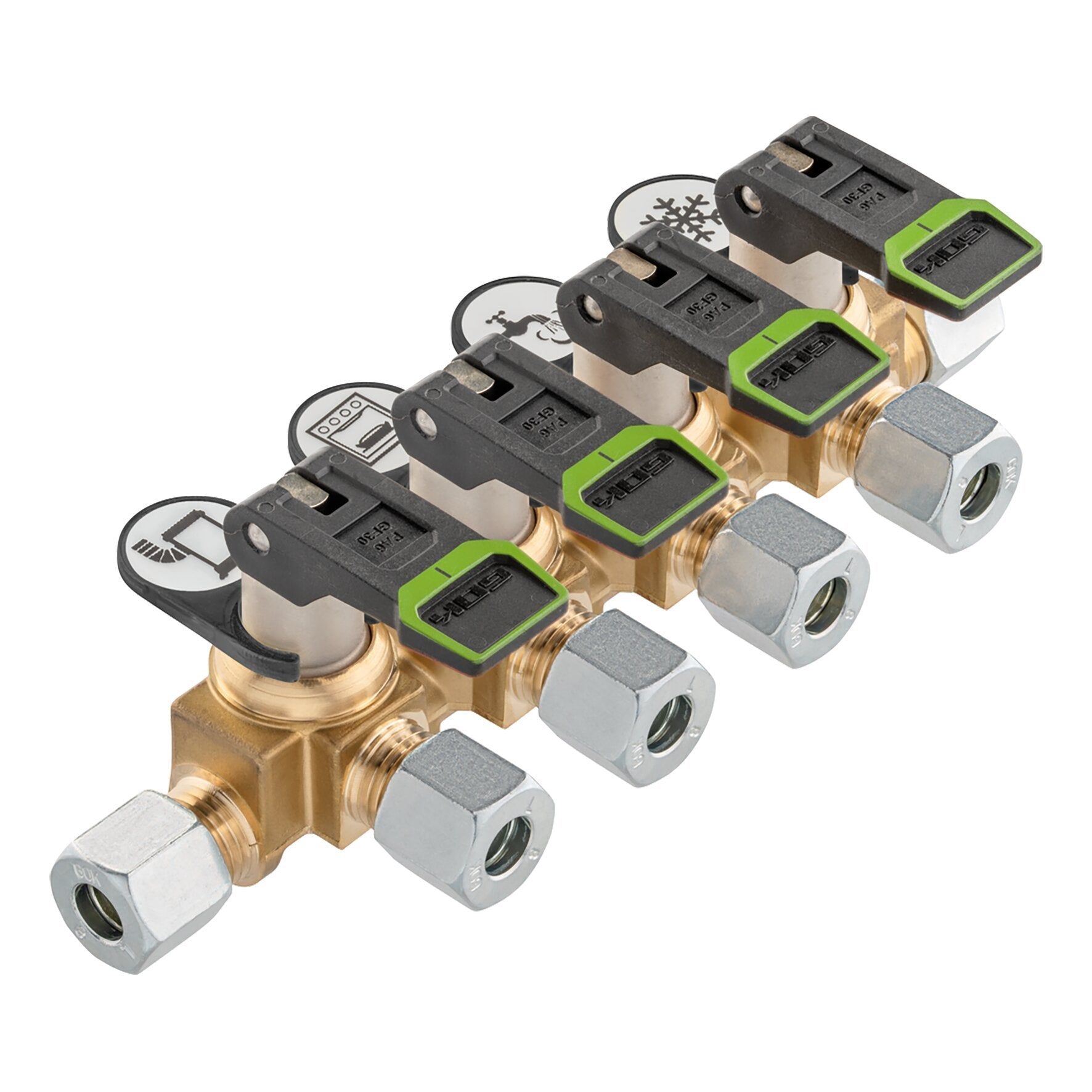 Bloc de distribuție gaz, scurt, pentru 4 accesorii, ø 8 mm sau 10 mm, GOK KSV - AB - CampShop.ro
