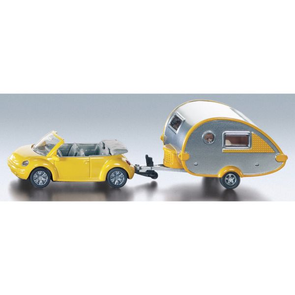 Jucarie metal VW Beetle decapotabil cu rulota Tab - campshop.ro